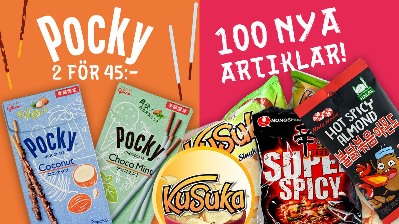 Read more about the article Över 100 nya artiklar! 🎉 Spicy Shin Ramen 🍜 Nya Pocky! 🥥 Cassavachips och heta mandlar! 🔥