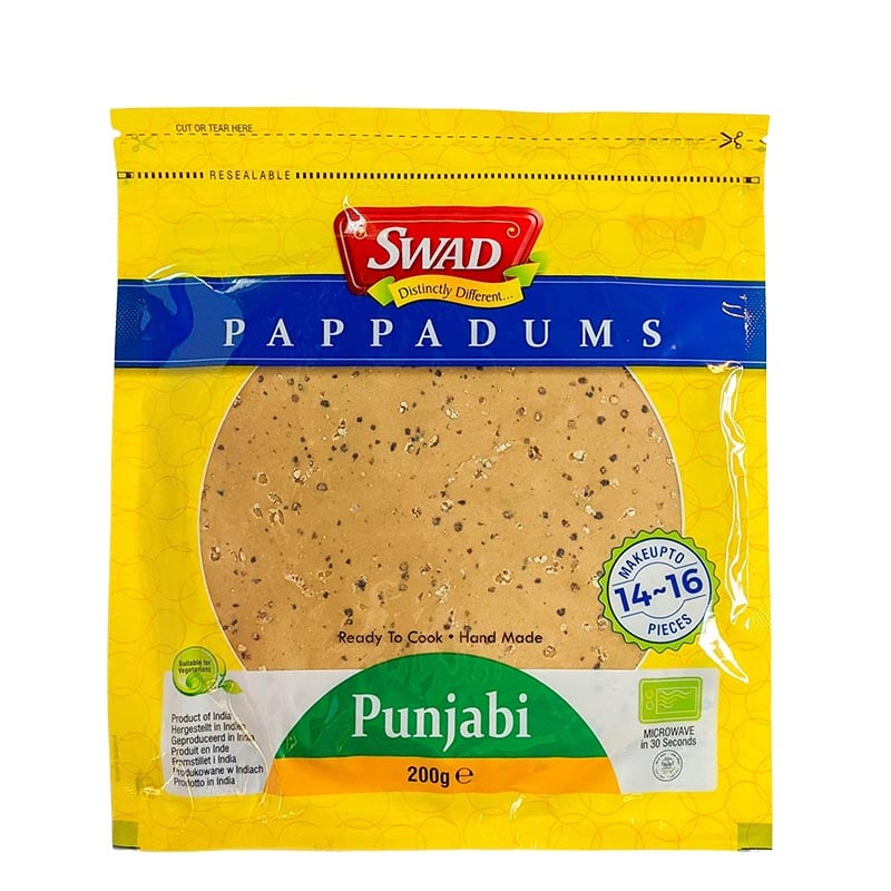 Läs mer om Pappadum Punjabi Svartpeppar indiskt flatbröd 200g