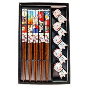 Ätpinnar med vilostenar Lucky Cat (5 par)