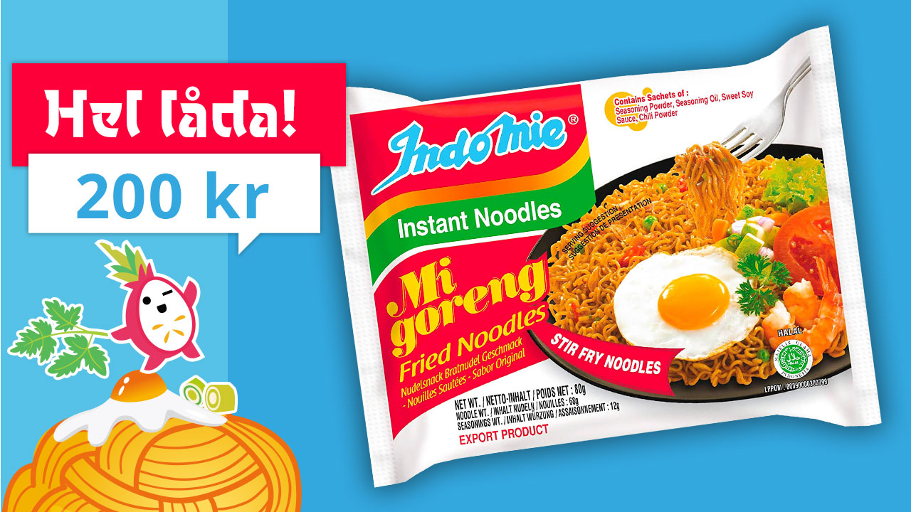Rabatt på hel låda Indomie!