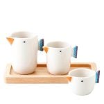 Tori japanskt te- och kaffemugg-set 3 stycken & träfat